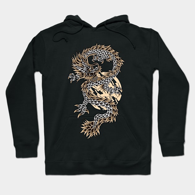 Artwork Illustration Golden Moon Dragon Hoodie by Endonger Studio